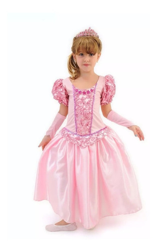 Vestido Longo Fantasia Infantil Princesa Aurora Luxo Linda