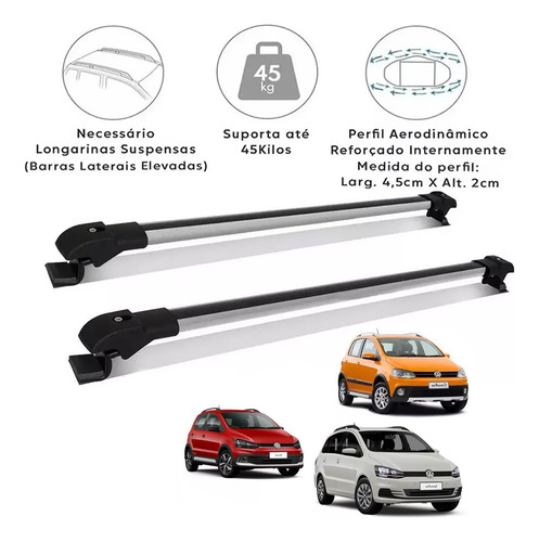 Rack De Teto Travessa Prata Volkswagen Crossfox 2011 Slim