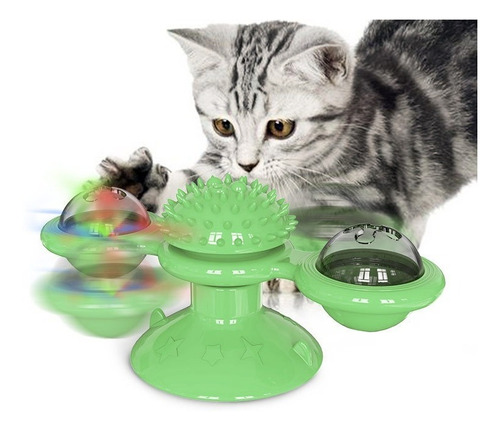 Brinquedo Para Gato Interativo Gira Gira Moinho De Vento Pet Cor Verde