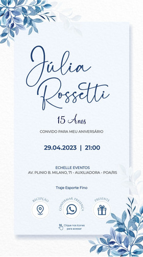 Convite Digital 15 Anos Glitter Azul Aniversário Interativo2