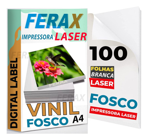 100 Vinil Adesivo Laser A4 Premium Matte Fosco Prova D'água Cor Branco Ferax
