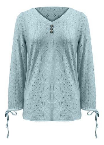 Blusa Feminina Com Botões E Manga Comprida Com Decote Em V