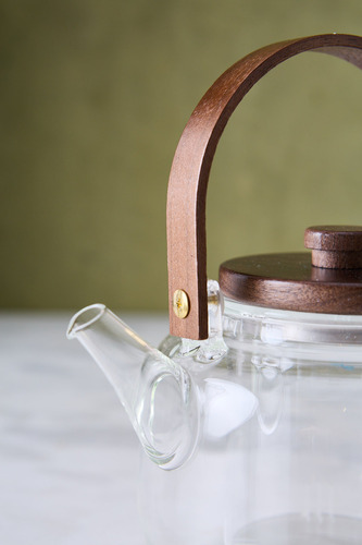 Tetera De Vidrio Transparente Manija Acacia Con Infusor