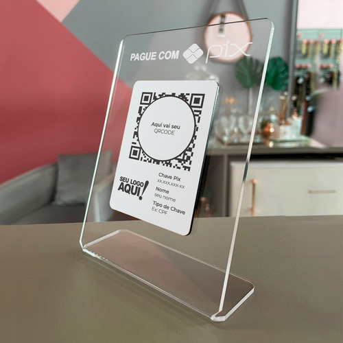 Placa Acrílico Cristal C/ Branco Pix, Whatsapp, Google