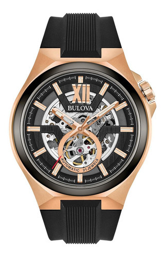 Reloj Bulova Maquina para hombre en oro rosa/negro 98a177