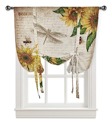 Cortinas Rústicas De Girasoles Y Abejas Para Ventana