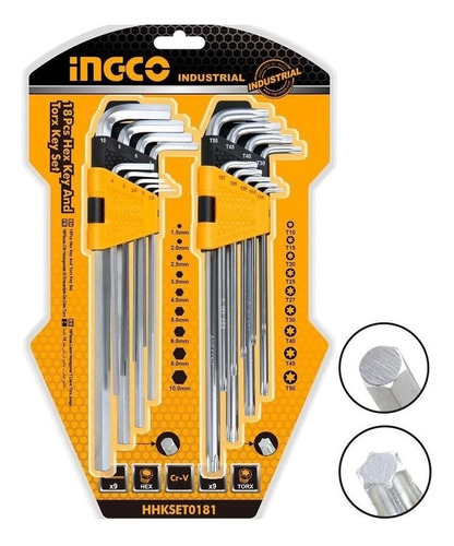 Juego Combinado 9 Llave Allen 9 Llave Torx Ingco Hhkset0181