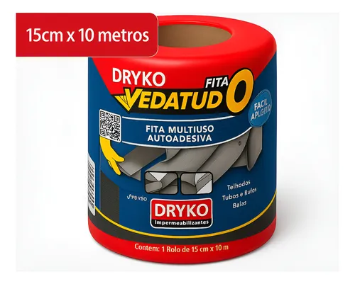 Fita Manta Asfáltica Aluminizada Vedatudo 15cmx10m Dryko