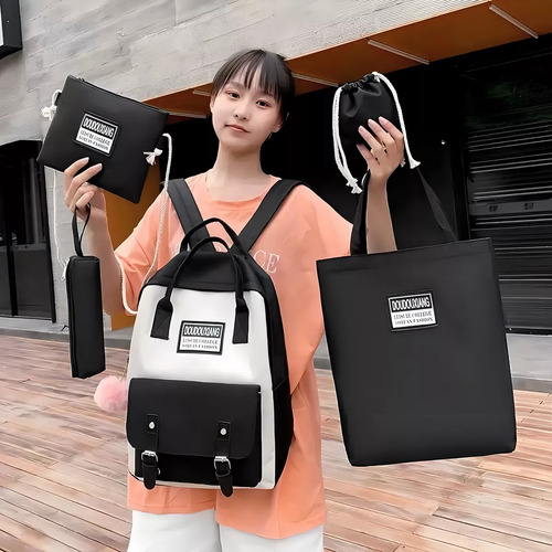 Juego De 5 Bolsas Mochilas Para Estudiantes Lapicera Lona Es