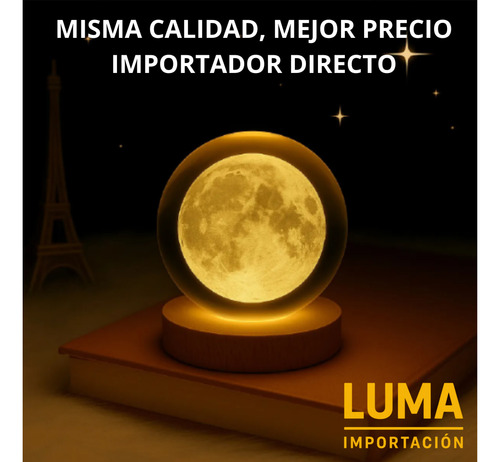 Esfera 3d Lampara De Cristal Led Luz De Noche Regalo Adorno Cristal Luna Mágica