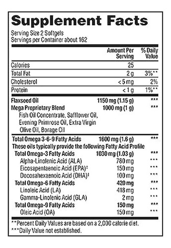 Suplemento Omega 3-6-9 (325 Ct.) - Salud Visual, Cardiovascular, Piel Y Cabello