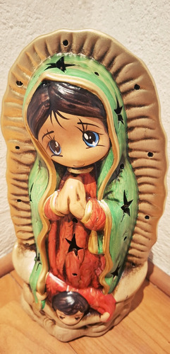 Virgen De Guadalupe Decorativa En Cerámica. Rojo