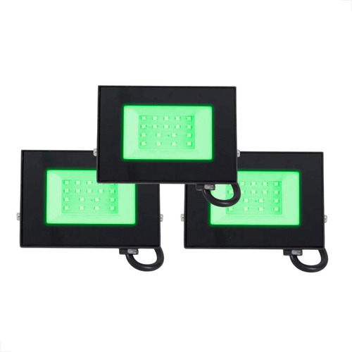 Kit 3 Refletor Led 20w Luz Verde Ip65 Jardim Externo Cor da carcaça Preto 110V/220V