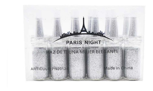 Kit Polvo X12 Glitter Paris Night Decoración Uñas Brillo