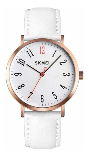 Reloj Mujer Skmei Skm-1463-wh Cuarzo Pulso Blanco En Cuero