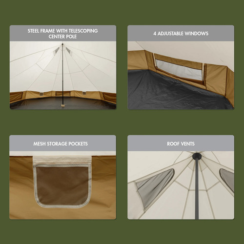 Casa Campaña Tipi 8 Pers Leds 4.57mx4.57mx2.69m Impermeable Color Beige