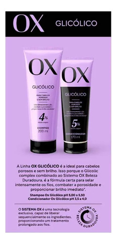 Shampoo E Condicionador Ox Glicólico Para Cabelos Sem Brilho