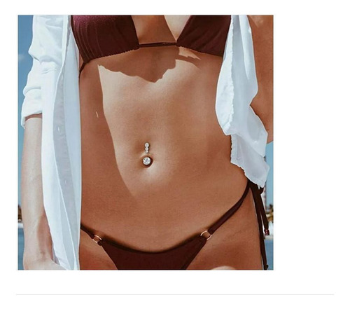 Piercing para ombligo invertido con piedra de circonita dorada