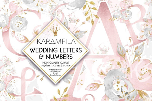 Kit Imprimible Pack Letras Y Numeros Boda Acuarela Hermosos