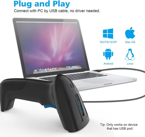 Realinn Usb 2d Qr Escáner De Código De Barras Con Cable, Lec