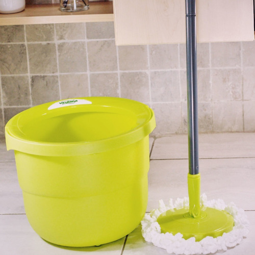 Imagen 7 de 7 de Balde Rotomop Mopa Microfibra Centrifugo Escurridor Virulana Color Verde Claro
