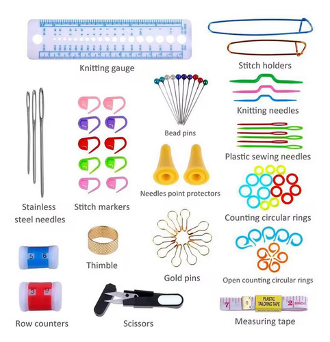 Kit De Tejido Crochet 100pcs Ganchos, Accesorios + Estuche