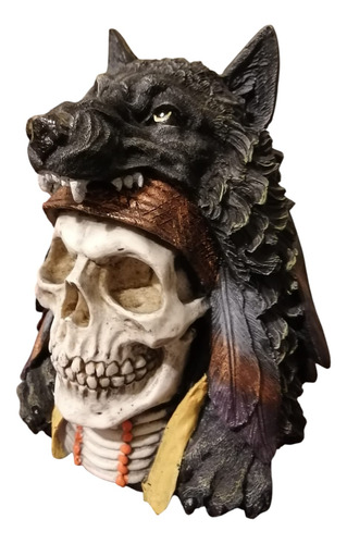 Cráneo Lobo Con Plumas Artesanía De Calavera Con Penacho Lob