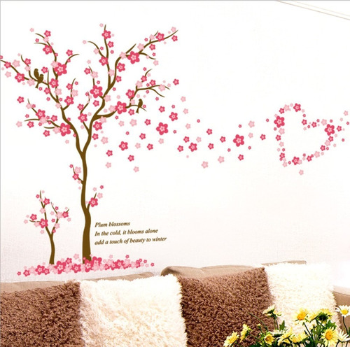 Vinilo Sticker Decor Mural Arte Pared - Arbol Sakura Rosado