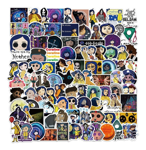 100 Stickers De Coraline - Etiquetas Autoadhesivas