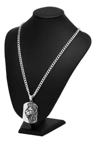 Corrente Colar Placa Leão Judá Masculino J-1440 Aço Inox Cor Prata