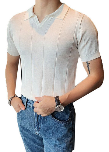 Camisa De Punto Con Cuello En V Para Hombre, Playera De Man