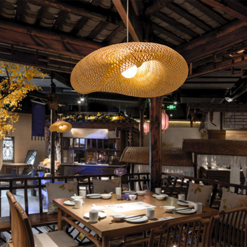 Imagem 6 de 11 de Bamboo Weaving Led Pendant Light, Candelabro Suspenso De