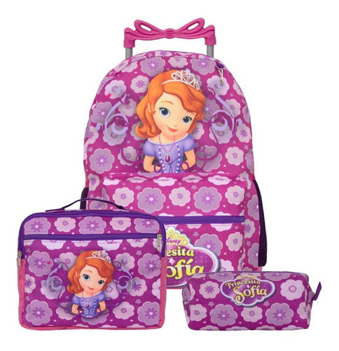 Mochila Princesa Sofia De Rodinha Com Lancheira E Estojo