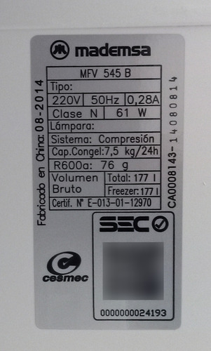 Freezer Vertical Mademsa Mfv-545b 165 L Frío Directo (Usado)