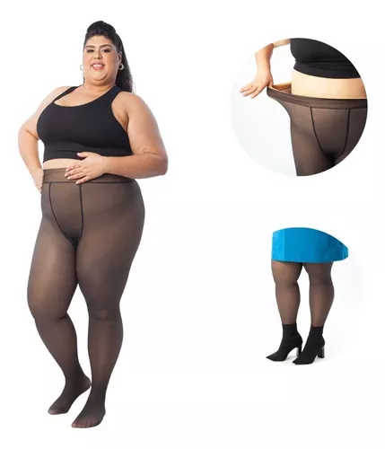 Meia Calca Peluciada Plus Size Preto 200g Translucida