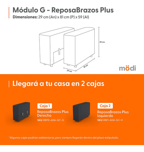 Reposabrazos Plus Para Sala Sofa Modular Adapti | Modulos Gh Gris Oscuro Liso