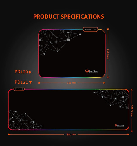 Imagen 8 de 10 de Mouse Pad Gaming M Con Luz Led Rgb Meetion Pd 120