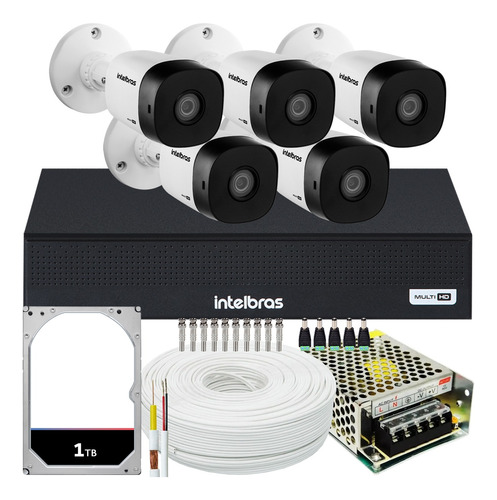 Kit Cftv 5 Cameras Full Hd Vhd 1230 Dvr Intelbras 1008-c 1tb