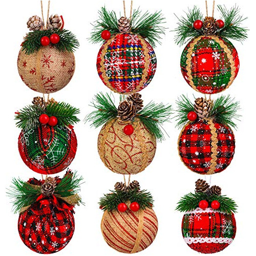 Adornos Arbol Navideño Bolas Diseño A Cuadros 9 Unidades