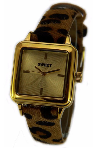 Imagen 1 de 8 de Reloj Sweet Dorado Mujer Malla Animal Print Garantía Ofic.