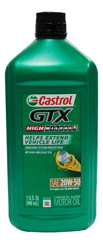 Aceite De Motor. Gtx High Mileage 20w-50, 1qt Us Castrol