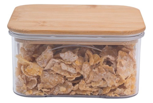 Pote De Acrílico 415ml Com Tampa De Bambu Quadrado - Oikos