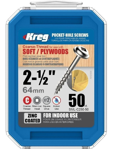 Imagen 1 de 2 de Tornillos De Zinc Kreg Sml-c250 De 2 1/2 - 64mm 50 Unidades