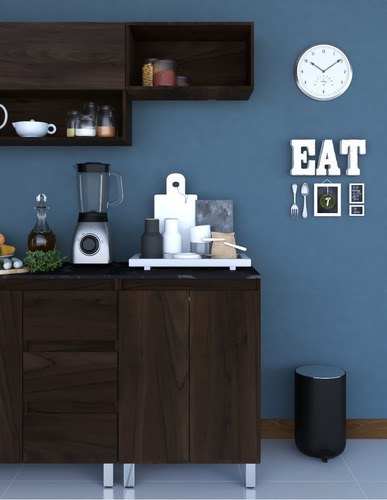 Cocina Integral Con Gabinete Inferior Y Alacena Decomobil Color Parota - Mármol Negro