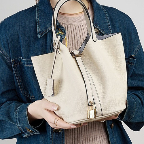 2024 Nuevo Bolso Cuero Genuino Bolso Tipo Cubo Piel Vaca