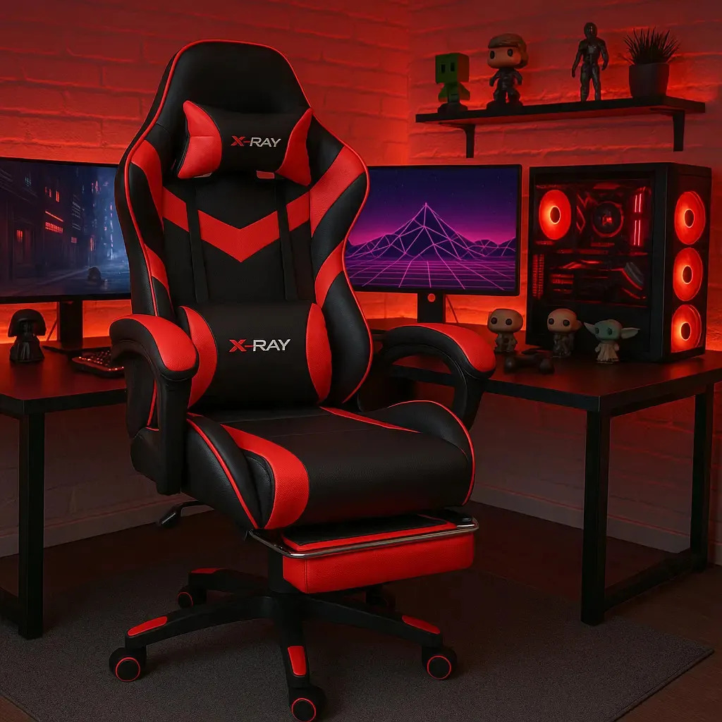 Cadeira Gamer X-ray Escritório Estofado Couro Sintético Cor Vermelho