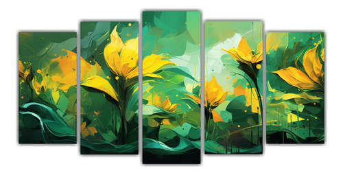 150x75cm Cuadro Neonoir Con Patrón Intenso Amarillo Y Verde