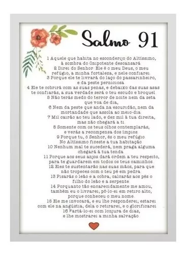 Quadro Decorativo Canvas Religioso Salmos 91 Letra Dourada