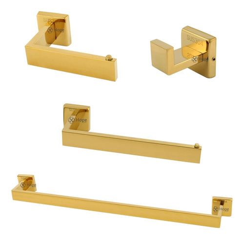 Kit Acessorios Banheiro Inox304 Lavabo Conjunto Dourado Gold