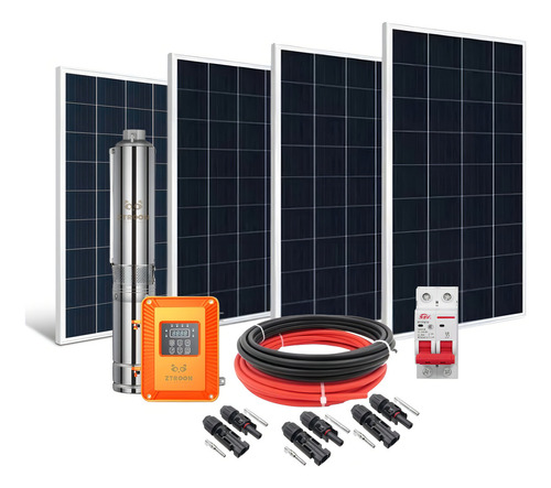 Kit Bomba Solar 48v Ztroon 500w Poço Artesiano 30.000 L/dia Cor Preto Voltagem De Circuito Aberto 24.05v Voltagem Máxima Do Sistema 20.16v